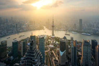 Havadan görünümü Şanghay, shanghai lujiazui Finans ve iş 
