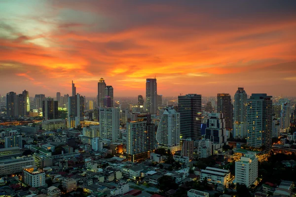 Bangkok view with skyscraper in business district with dramatic — Stock Photo, Image