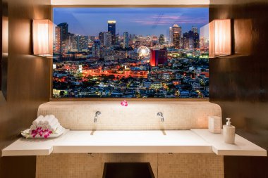 Bangkok cityscape. odasındaki pencereden görüntüleme