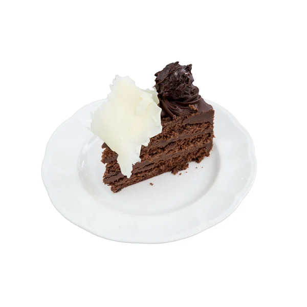 Fatia de bolo de chocolate caseiro isolado em branco com recorte — Fotografia de Stock