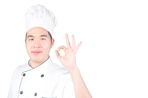 Retrato de un chef experimentado haciendo "OK" signo con recorte p — Foto de Stock