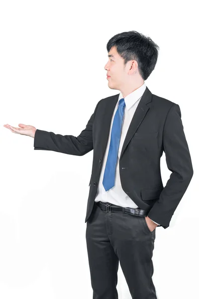 Asian business man presenting over a white background (clipping — Stock Photo, Image
