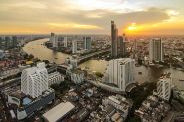 Bangkok cityscape Nehri ile üst görünümden