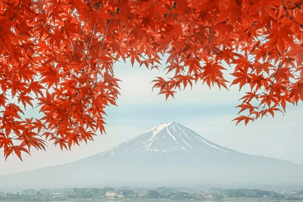 Mount Fuji spiegelt sich in Lake Kawaguchiko mit Herbstfarben, Japan — Stockfoto