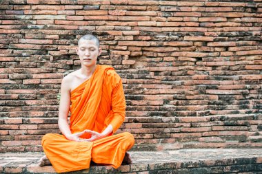 Ayutthaya, Tayland için Tapınağı'nda Tay keşiş meditasyon
