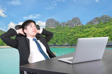 Summer, Travel, Vacation and Holiday concept- Businessman dreams