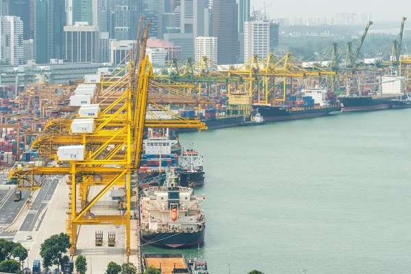 Navio de carga de contêiner industrial com ponte de guindaste de trabalho — Fotografia de Stock