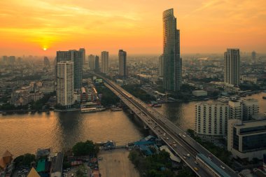 Bangkok cityscape nehir, Tayland ile üst görünümden