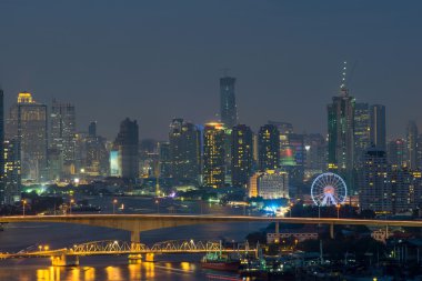 Bangkok cityscape nehir, Tayland ile üst görünümden