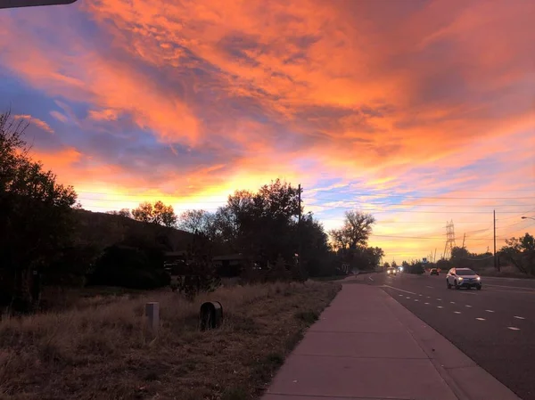 Red Sunrise Fall Road Golden Colorado Usa — Stock Photo, Image