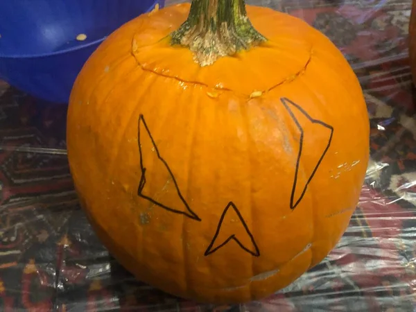 Yellow Pumpkin Decorated Halloween — Stock Photo, Image