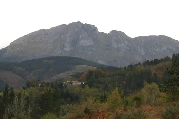 Paisagem Rural Árvores Montanhas Uma Tarde Escura Outono País Basco — Fotografia de Stock