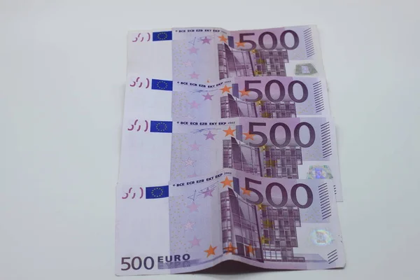 Pět Bankovek Euro 500 Euro Hotovosti — Stock fotografie