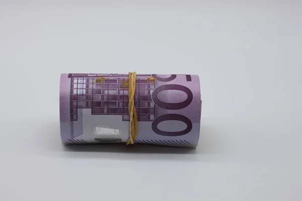 Billets 500 Euros Rouleau Avec Bande Élastique Monnaie Européenne Épargner — Photo