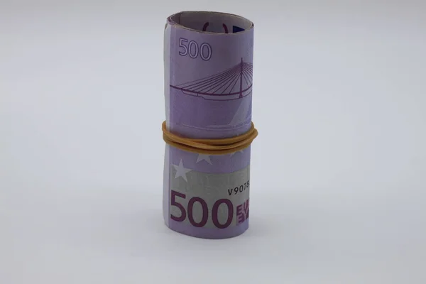 Billets 500 Euros Rouleau Avec Bande Élastique Monnaie Européenne Épargner — Photo