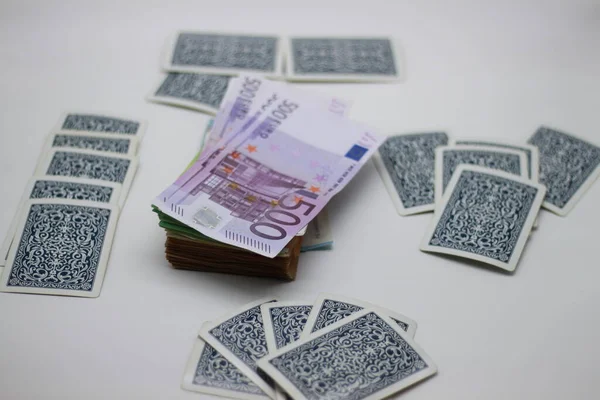 Dollar Banknotes Euro Banknotes Cash Playing Cards Poker Race Isolated — 스톡 사진