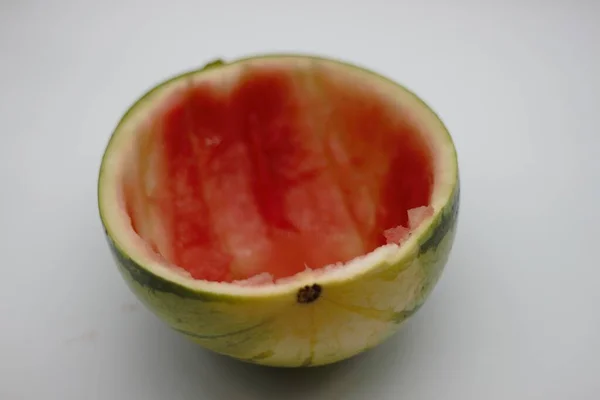 Half Empty Watermelon Isolated White Background — Stock Photo, Image