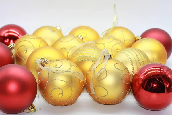 Palle Natale Rosso Oro Sfondo Bianco Decorazioni Natalizie Decorazione Natale — Foto Stock