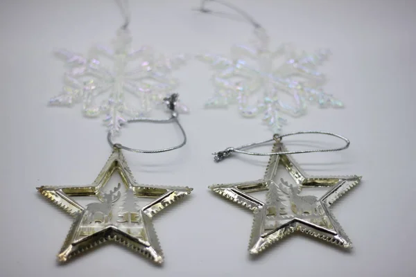 Zilveren Kristallen Kerststerren Decoratie Voor Nieuwjaar Kerstmis Nieuwjaarsconcept Elementen Voor — Stockfoto