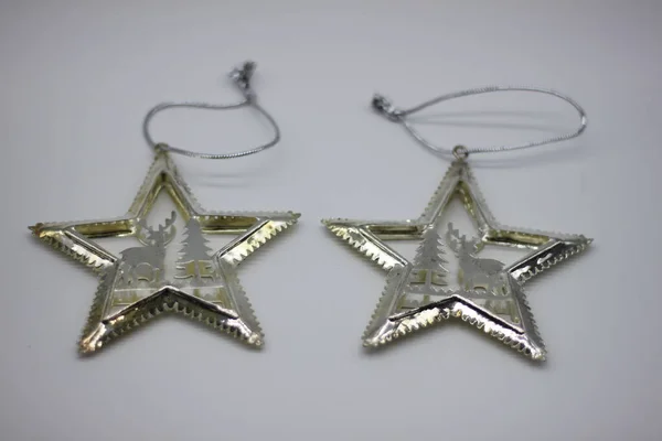 Estrellas Plata Sobre Fondo Blanco Decoraciones Navidad Decoración Navidad — Foto de Stock