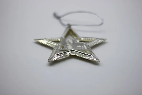 Estrella Plata Sobre Fondo Blanco Decoración Navidad Ornaments Christmas — Foto de Stock
