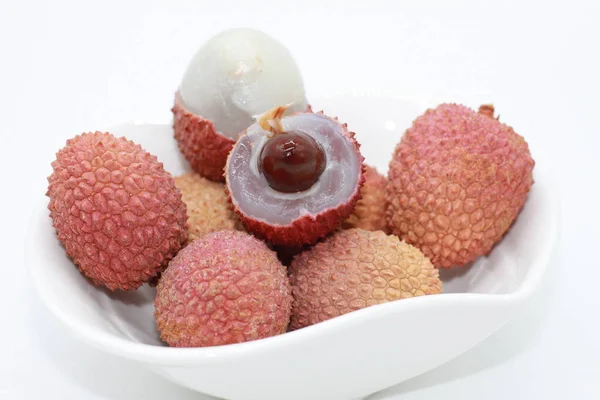 Fruits Litchi Isolés Sur Fond Blanc Une Alimentation Saine — Photo