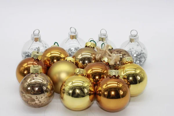 Background Golden Christmas Balls Isolated White Background — Stock Photo, Image