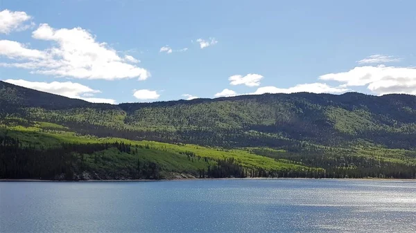 Пейзаж Гор Голубых Вод Зеленых Деревьев Границе Аляски Канады Весной — стоковое фото