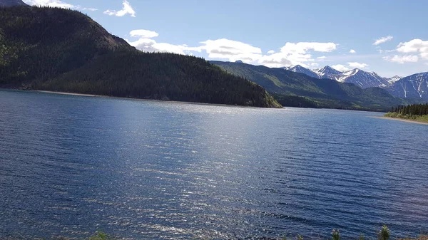 Alaska Kanada Sınırındaki Dağlar Mavi Sular Yeşil Ağaçların Manzarası — Stok fotoğraf