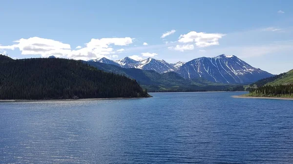 Paisagem Montanhas Águas Azuis Árvores Verdes Fronteira Alasca Canadá Primavera — Fotografia de Stock