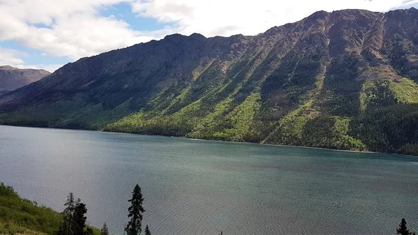 Paisagem Montanhas Águas Azuis Árvores Verdes Fronteira Alasca Canadá Primavera — Fotografia de Stock