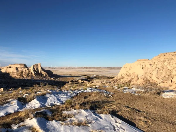 Paysage Ensoleillé Pawnee Buttes Avec Neige Dans Prairie Nationale Pawnee — Photo