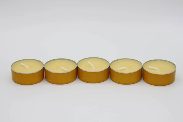 Cinco Velas Amarillas Perfumadas Aroma Vainilla — Foto de Stock