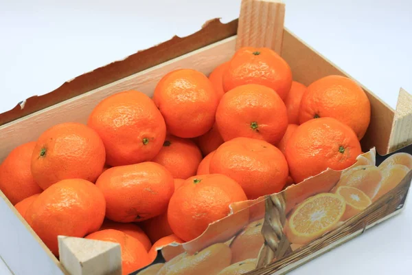 Caixa Deliciosas Tangerinas Alimentos Saudáveis Frutas — Fotografia de Stock