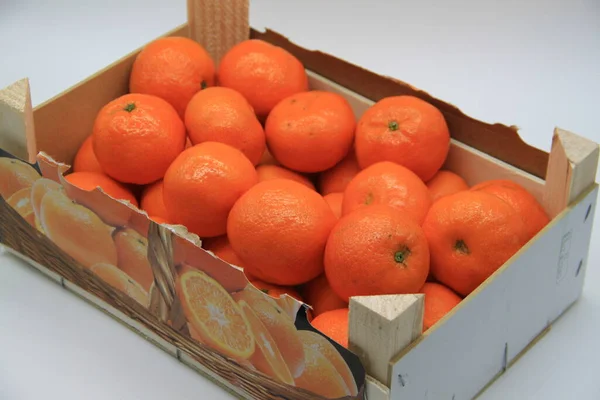 Коробка Вкусных Мандаринов Здоровое Питание Фрукты — стоковое фото