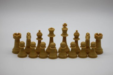 Beyaz arkaplanda beyaz satranç taşları izole