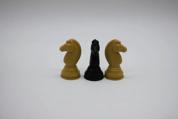 Black White Horses Chess Pieces Isolated White Background — Stock Photo, Image