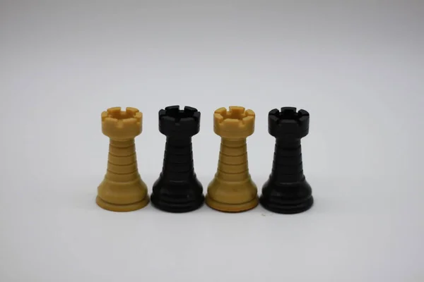 Black White Chess Rooks Isolated White Background — Stock Photo, Image