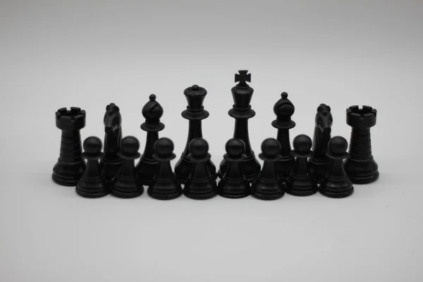 Black Chess Pieces Isolated White Background — Stock Photo, Image