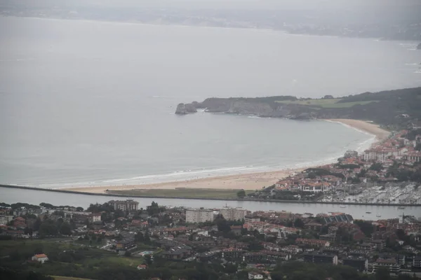 Der Strand Von Hendaye Frankreich Vom Jaizkibel Berg Baskenland Aus — Stockfoto