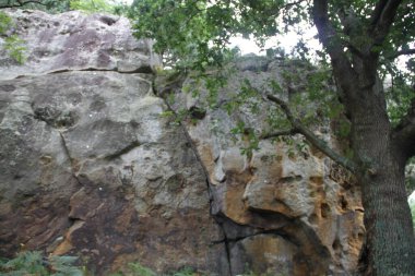 Gipuzkoa, Bask Bölgesi, İspanya 'daki Jaizkibel Dağı' ndaki kireçtaşı kaya ve mağaraların manzarası