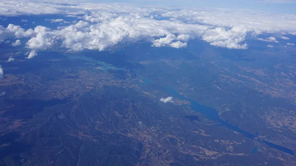 Reservatório Montanhas Nos Pirinéus Aragão Norte Espanha Visto Avião Mês — Fotografia de Stock