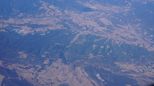 Ackerland Und Berge Von Aragon Norden Spaniens Von Einem Flugzeug — Stockfoto