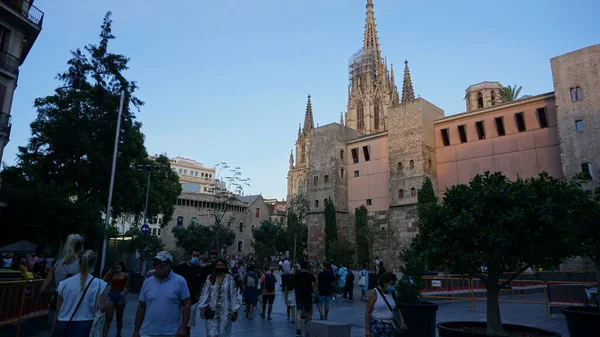 Barcelona Catalonia Spain August 2021 Landscape Barcelona Cathedral August Sunset — Stock Photo, Image