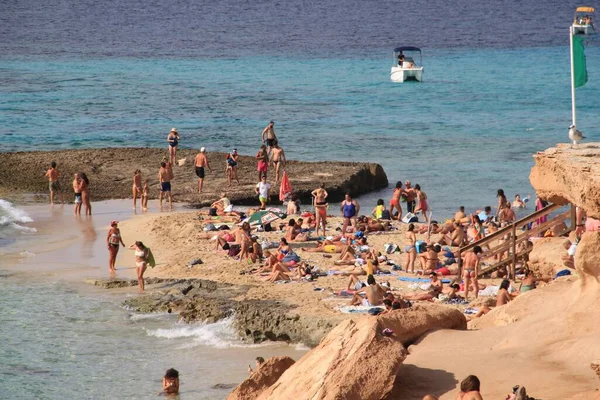 Comte Beach Ibiza Isole Baleari Spagna Agosto 2021 Paesaggio Della — Foto Stock