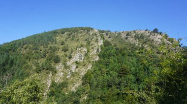 İspanya 'nın Bask Bölgesi' nde Guipuzkoa 'daki Sierra de Aralar' da kırsal ve dağ manzarası. Doğal alanlar Sürdürülebilir Turizm.