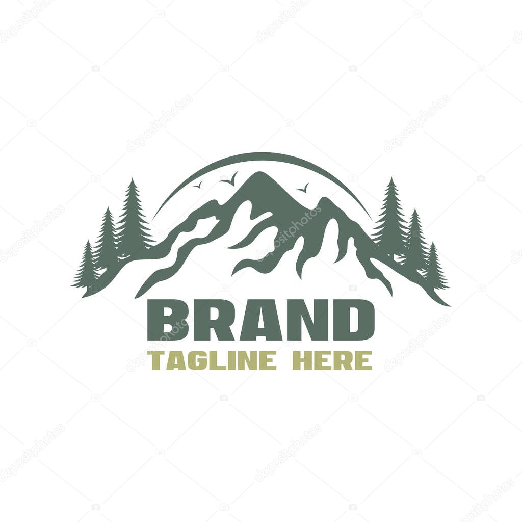 Modern forest and mountains logo. Vector illustration.