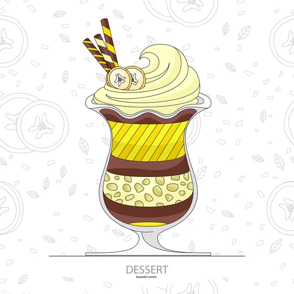Banaan dessert met room — Stockvector