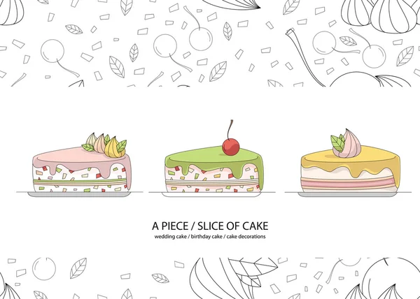 Set di 3 pezzi di torte — Vettoriale Stock