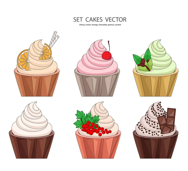Szett 6 darabos cupcakes — Stock Vector